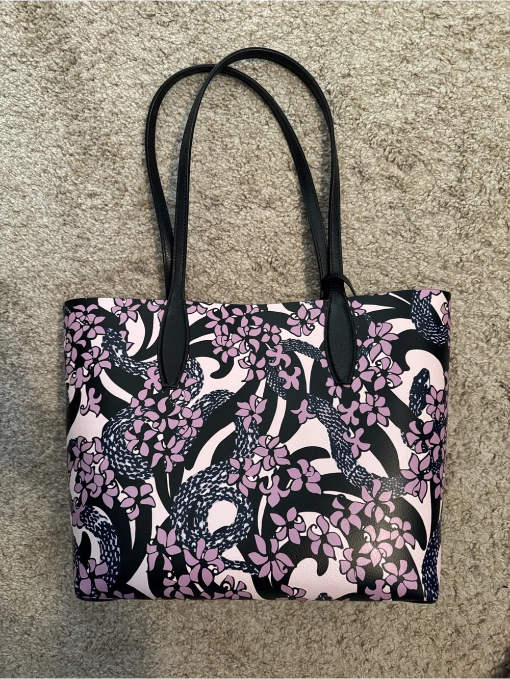 kate spade Black and Light Purple/Pink Floral Tote